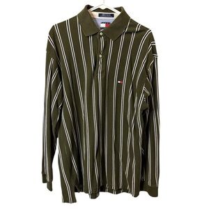 Vintage Tommy Hilfiger Men’s Sz L Striped Rugby Polo Shirt Embroidered Flag 90s